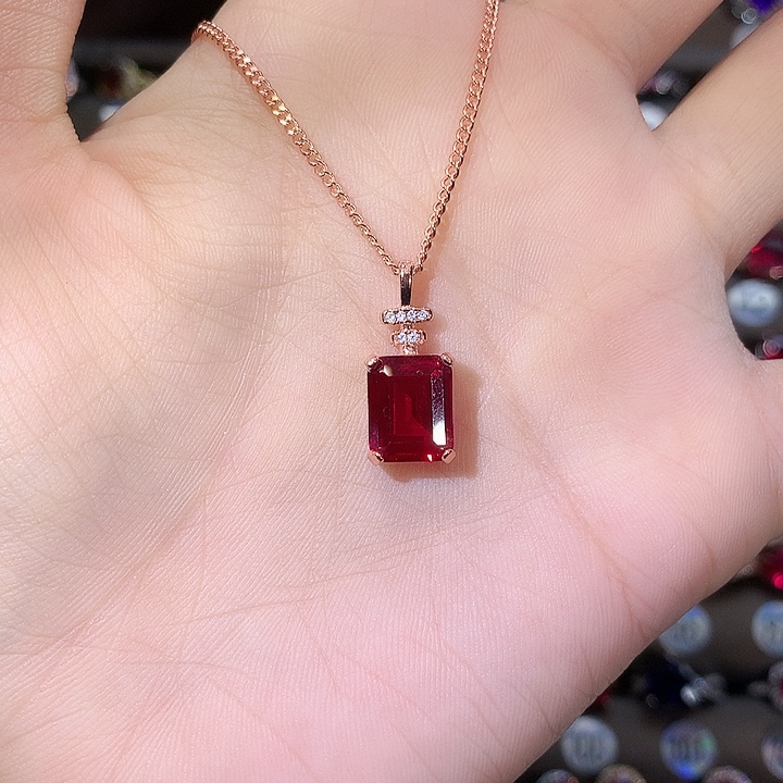 颈饰红宝石银S925镶嵌酒红玫瑰金810