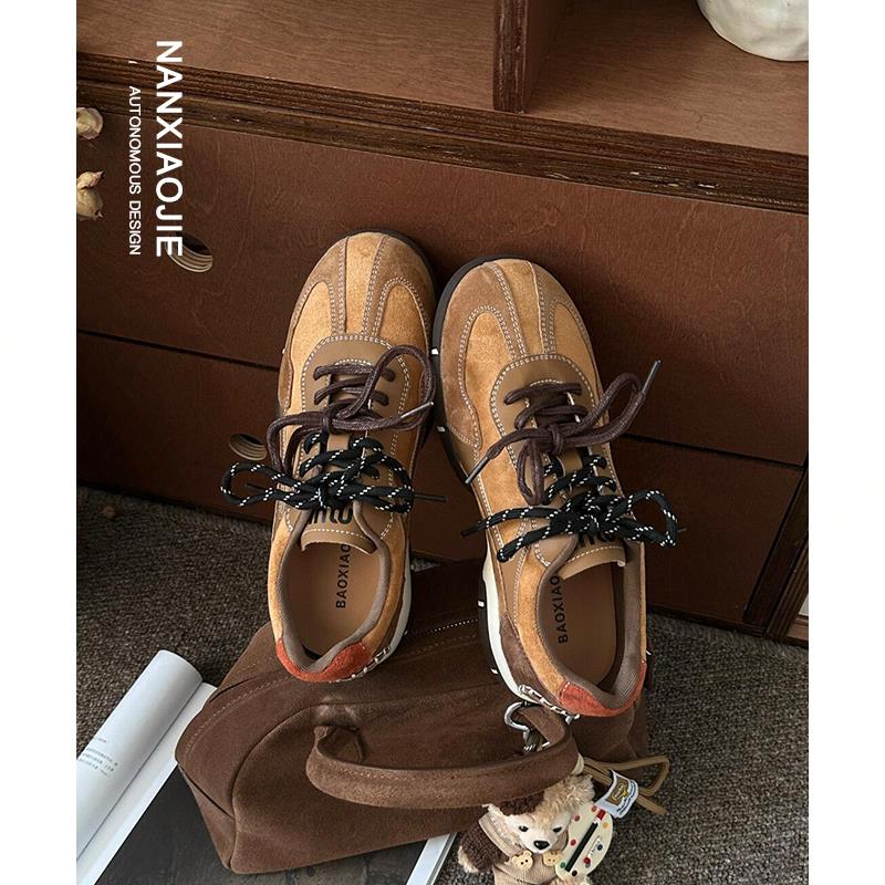 厚底德训鞋女内增高2025新款春季百搭运动休闲板鞋棕色阿甘鞋复古