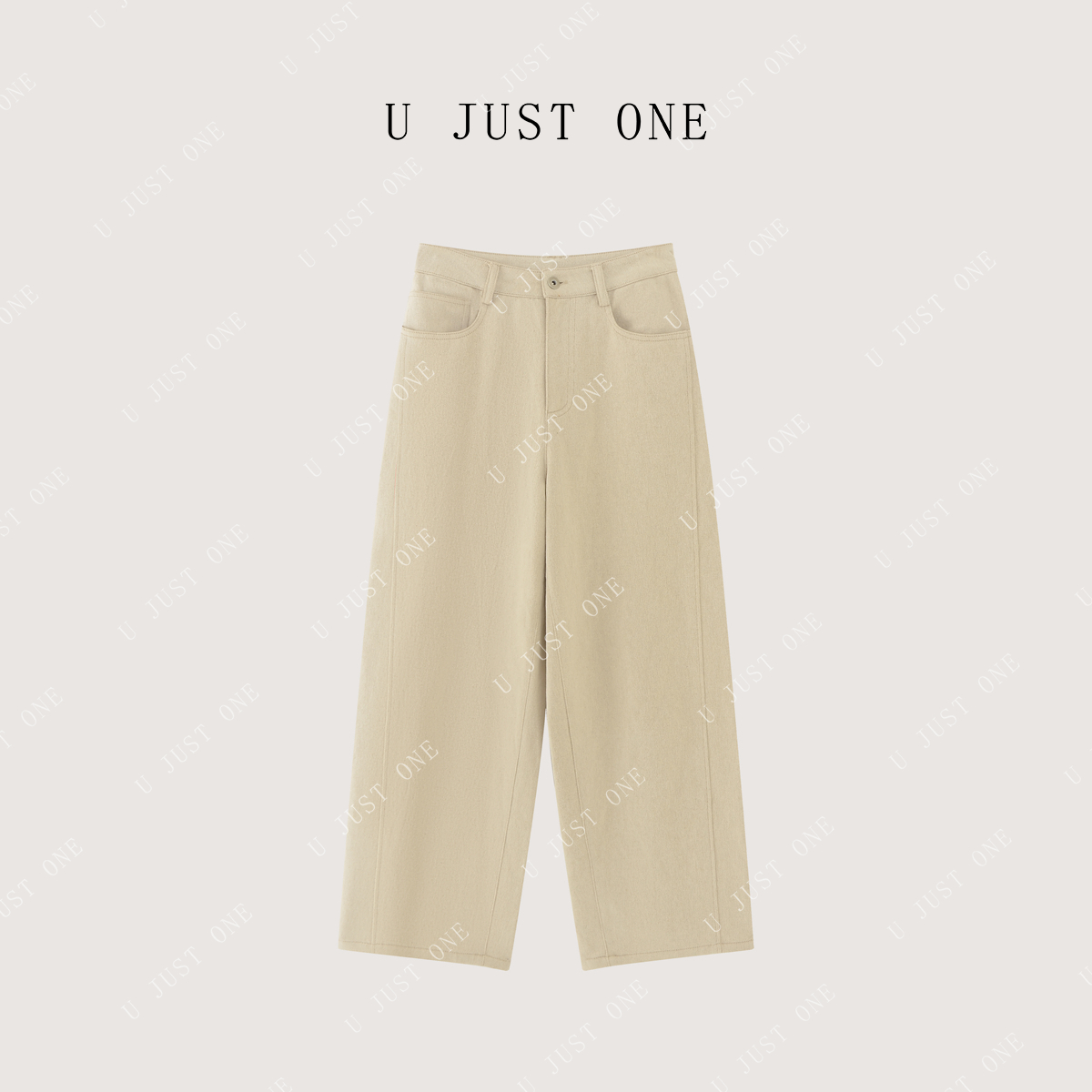 【U JUST ONE】透气长裤休闲裤刺绣高腰百搭阔腿裤垂感UJD25N0026