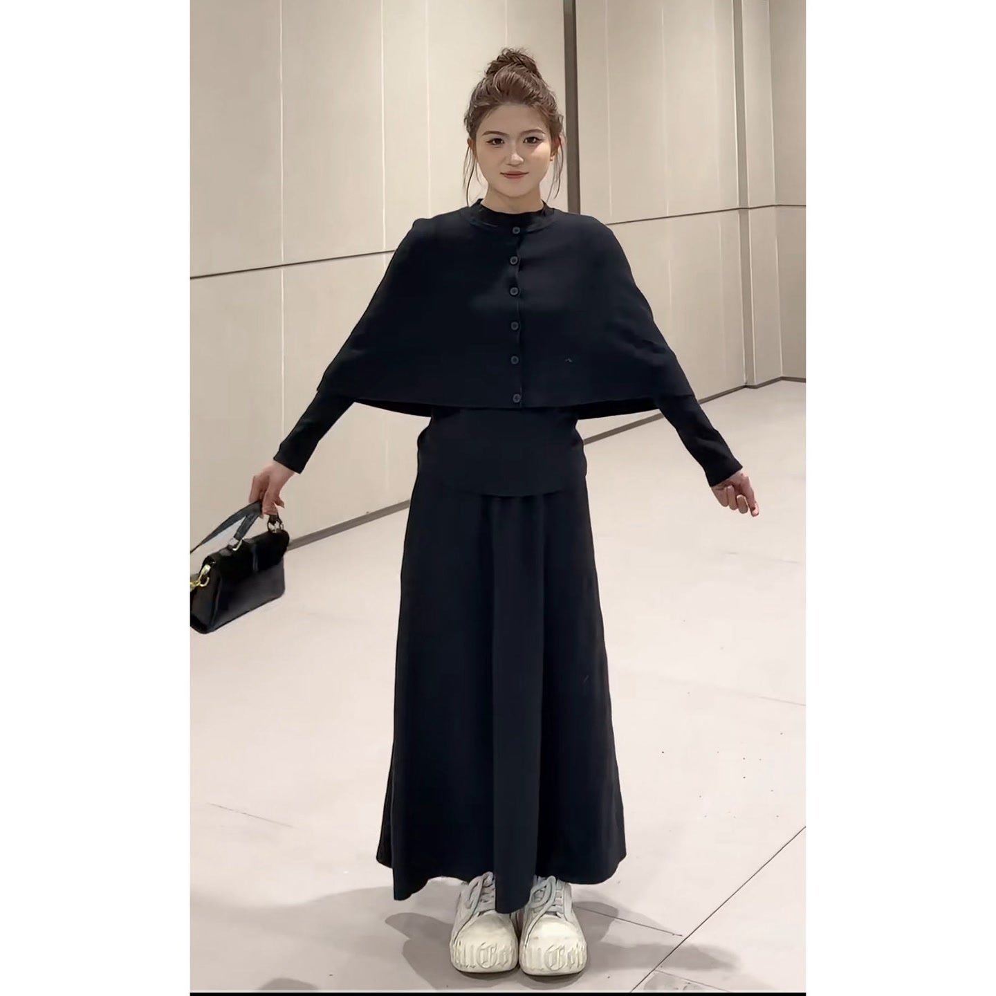 YOO[法式风]斗篷披肩长袖针织衫半身裙三件套一