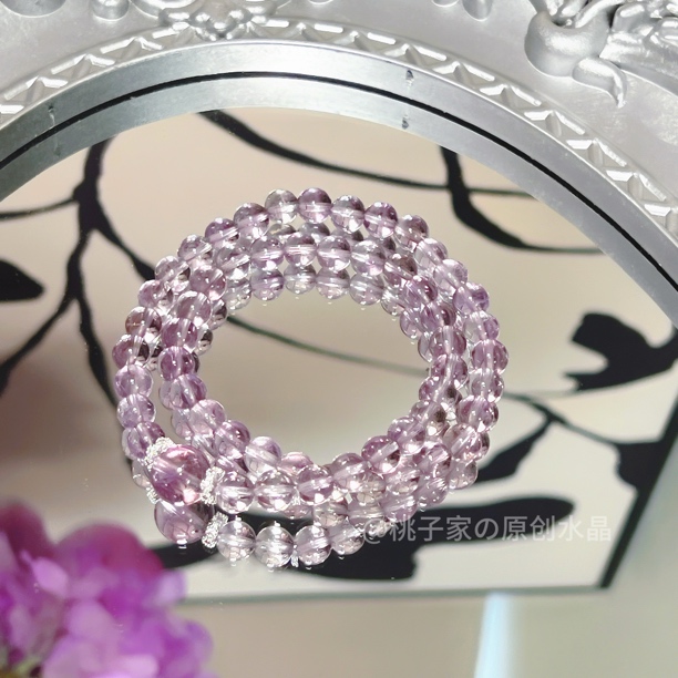 【美神降临】带证书6.5mm天然玻利维亚紫水晶双圈高货手串送消磁石