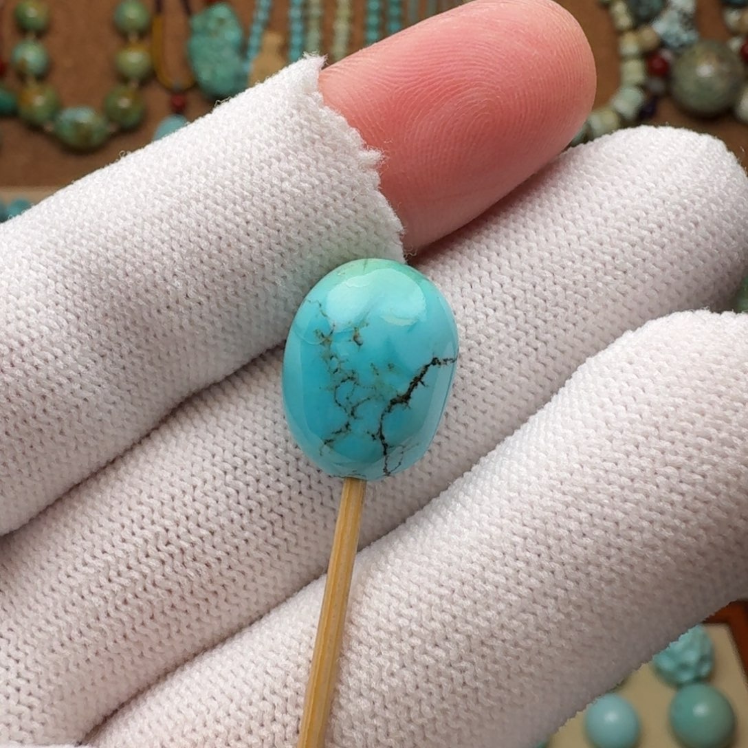 绿松石珠宝奇石未镶嵌愿***平12mm有冰裂