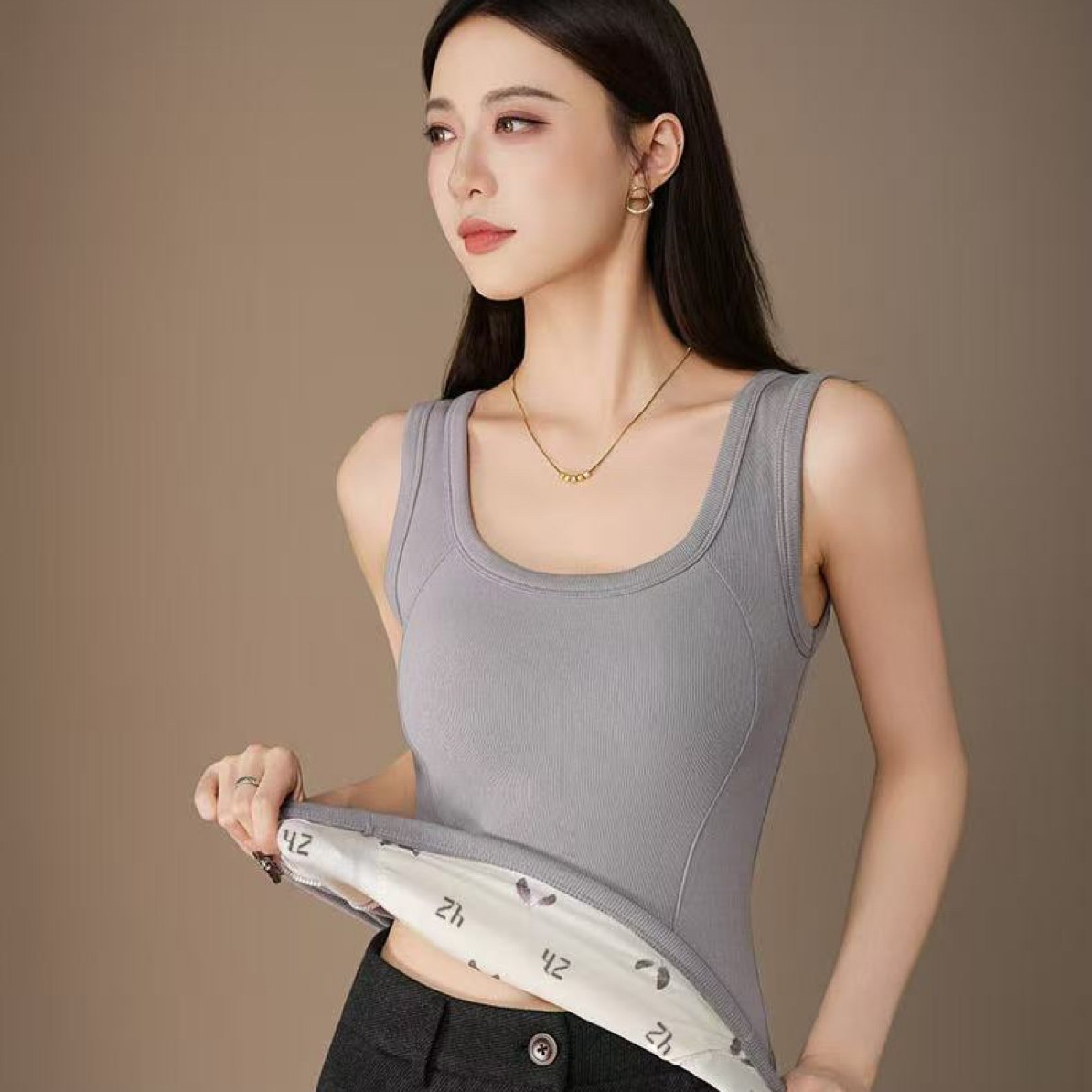 保暖背心女秋冬款~带胸垫上衣抗菌发热内衣6611