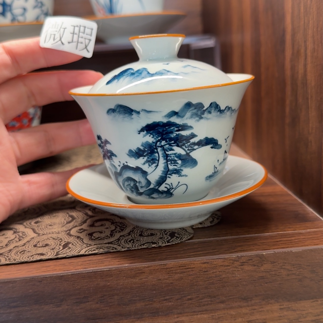 釉下手绘茶具微瑕