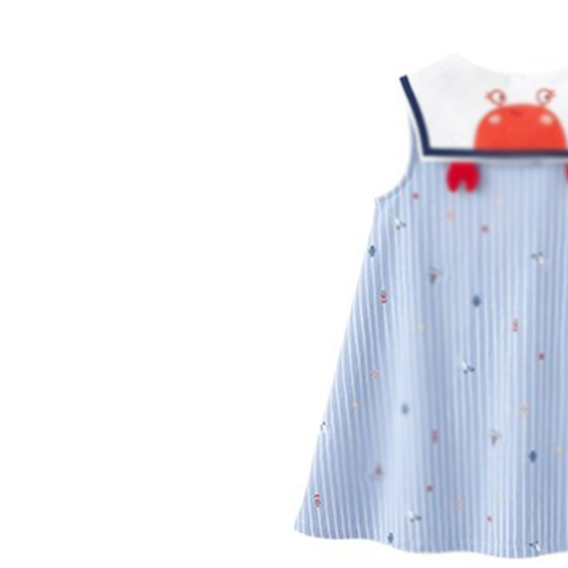 【螃蟹裙】卡通印花条纹夏季女童连衣裙海军领儿童裙子无袖薄款