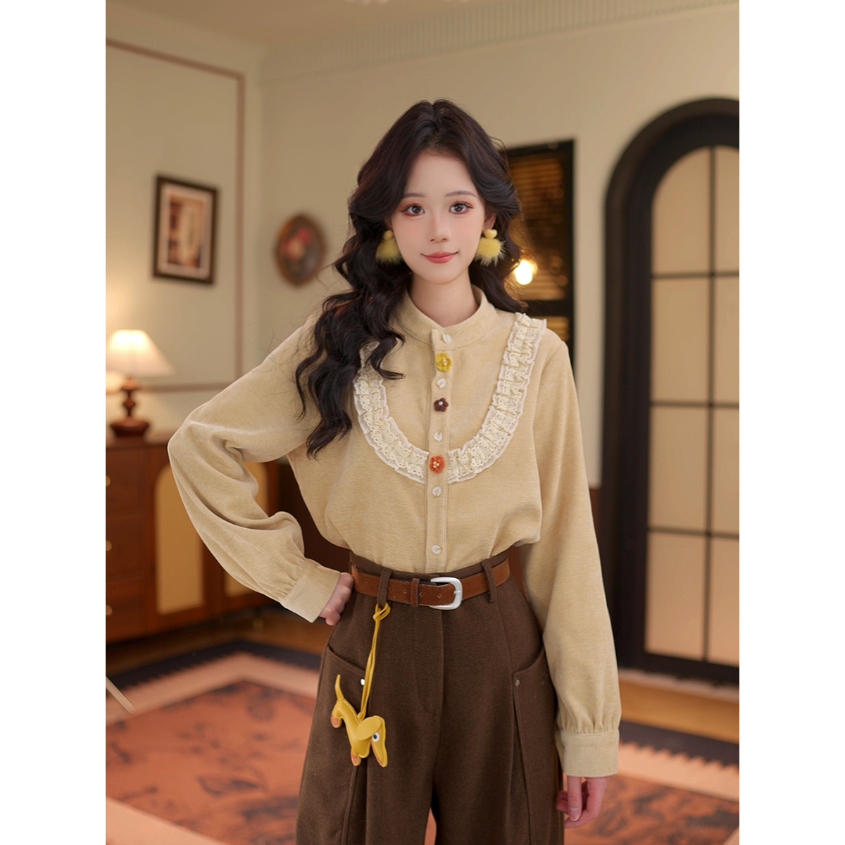 DaYuanSAD芷莹复古日记【攸竹】蕾丝花边设计感小众长袖衬衫#S15018