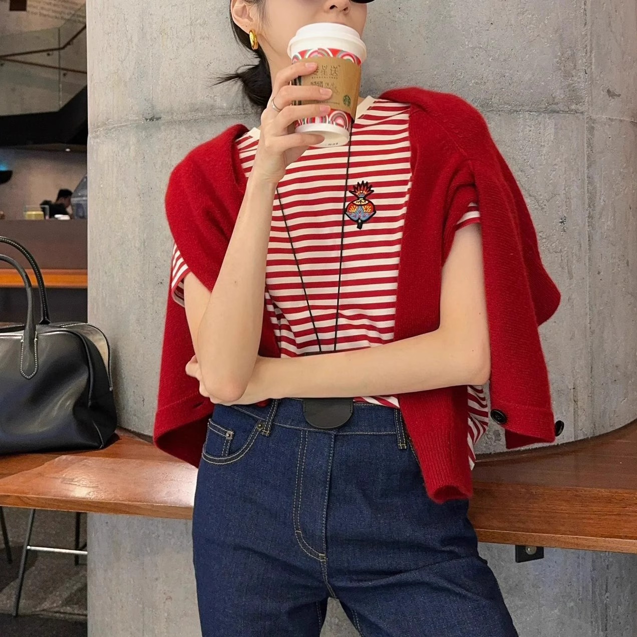 IC2013T恤INS风条纹【新年好运】纹套头显瘦夏季设计感宽松圆领短款