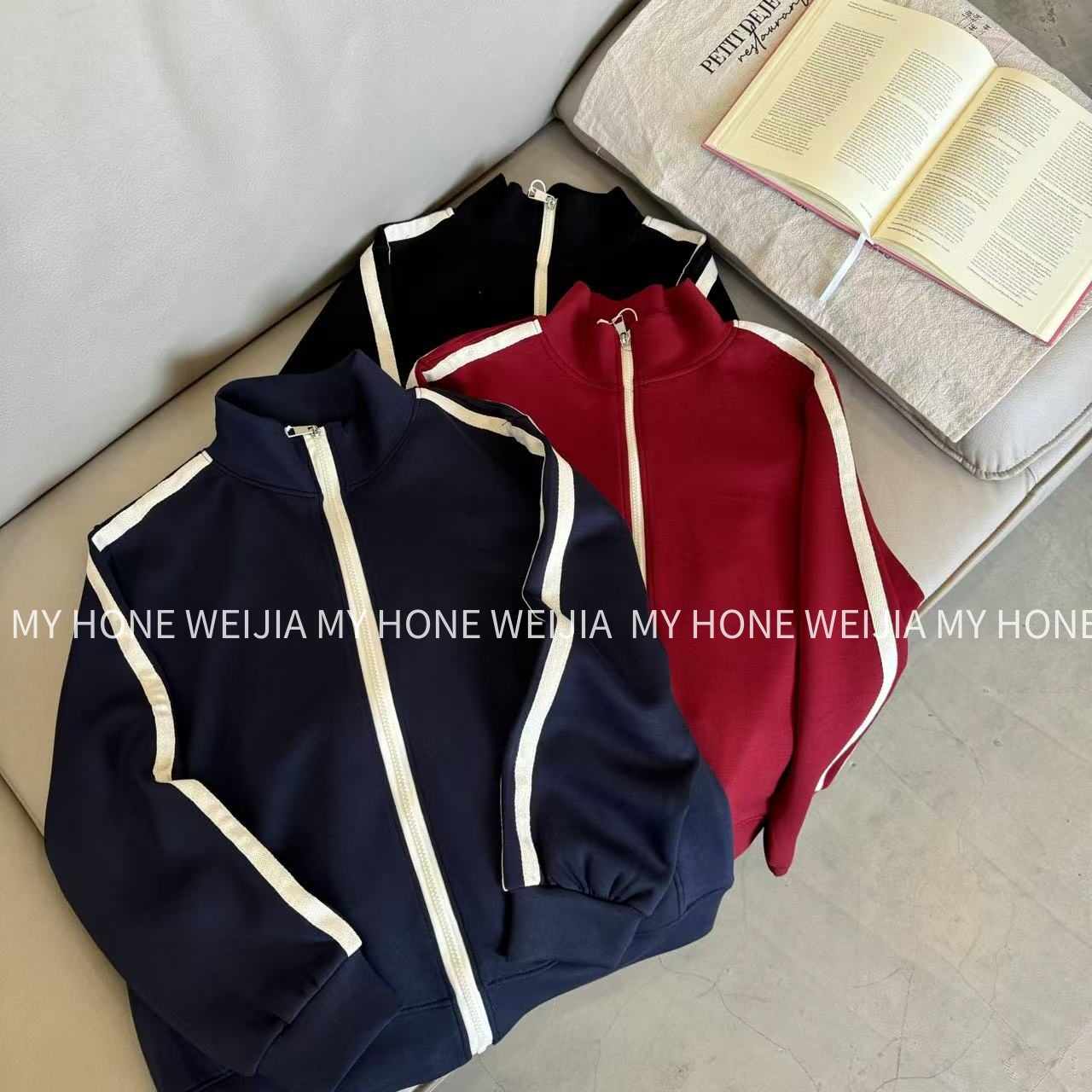 【WJ】春款 8836 复古简约撞色条拉链三色外套 （2-6）