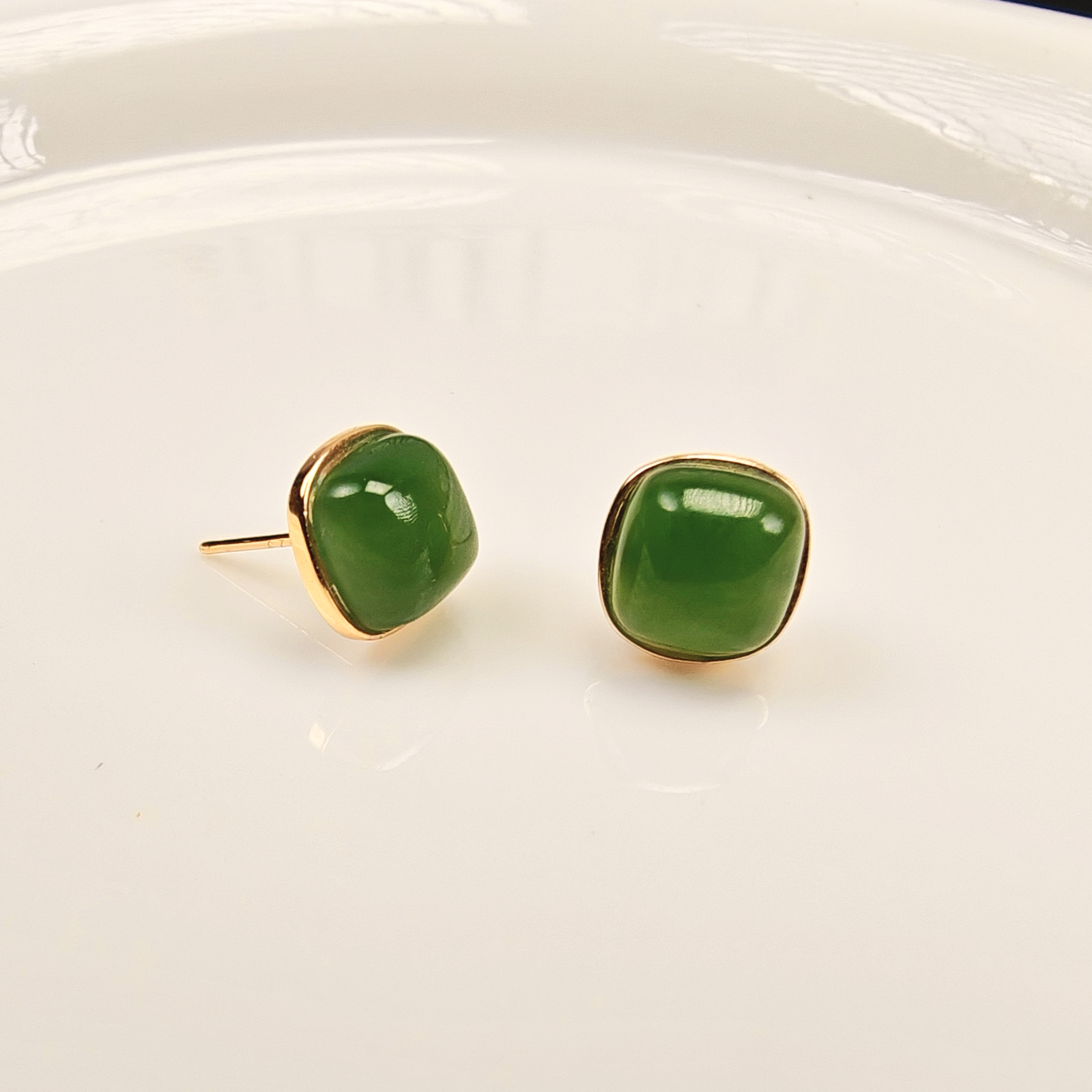 8mmS925银碧玉方糖耳钉方块轻奢气质简约耳饰