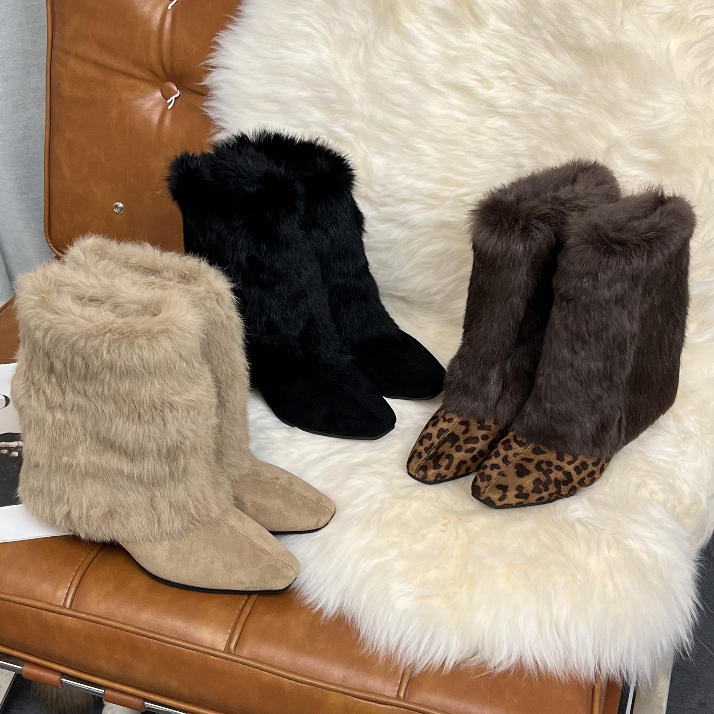 小小苏-静静-4CM-冬季短筒加绒保暖女靴加厚短筒毛毛靴;EDX55955