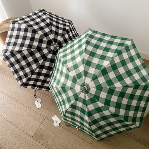 日本原单高级洋气格子麻棉大号遮阳太阳伞遮阳伞竹柄小号长柄伞