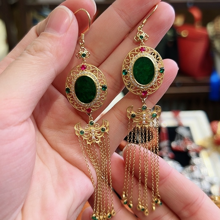 翡翠耳饰银S925镶嵌耳环