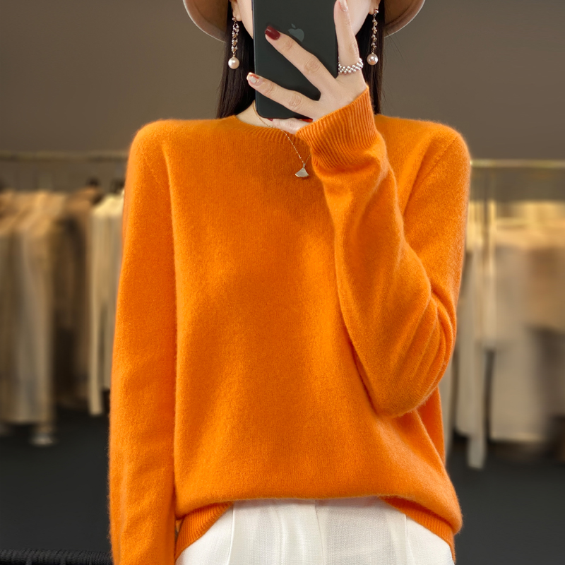 【商场同款一线成衣】纯羊绒衫女圆领经典百搭时尚宽松针织打底衫