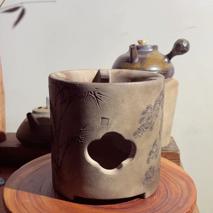 白泥天窑熏烧大海棠雕刻炉一步到位