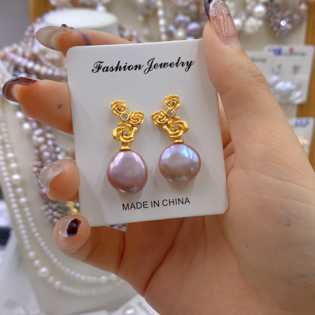 淡水珍珠耳饰银S925镶嵌