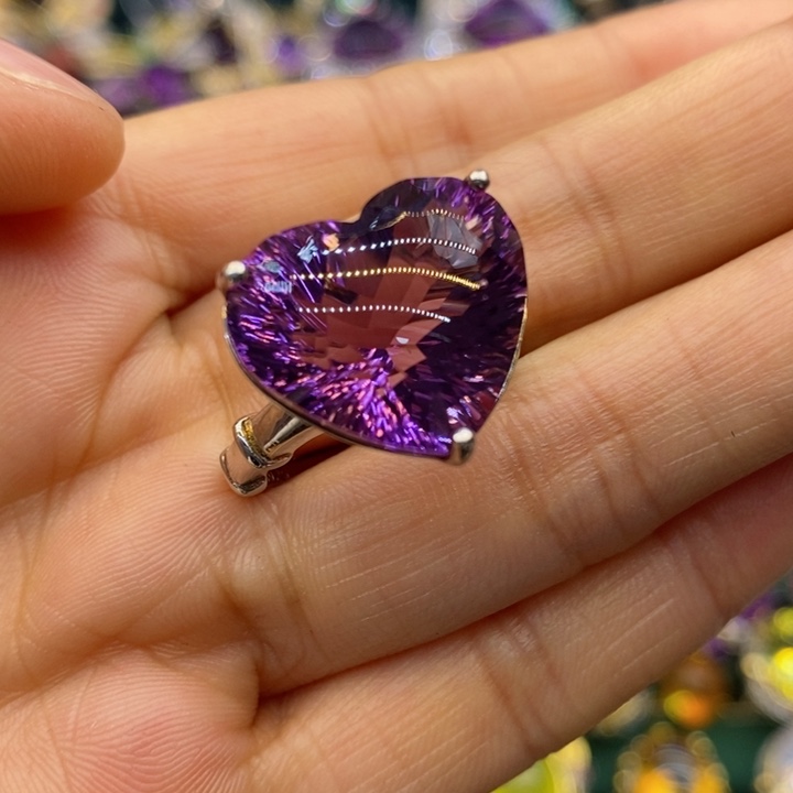 水晶戒指银S925镶嵌天然水晶戒指