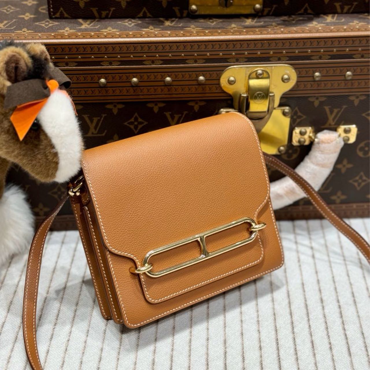 99新 Hermes/爱马仕 贝贝/猪鼻子19包金棕金扣 D刻