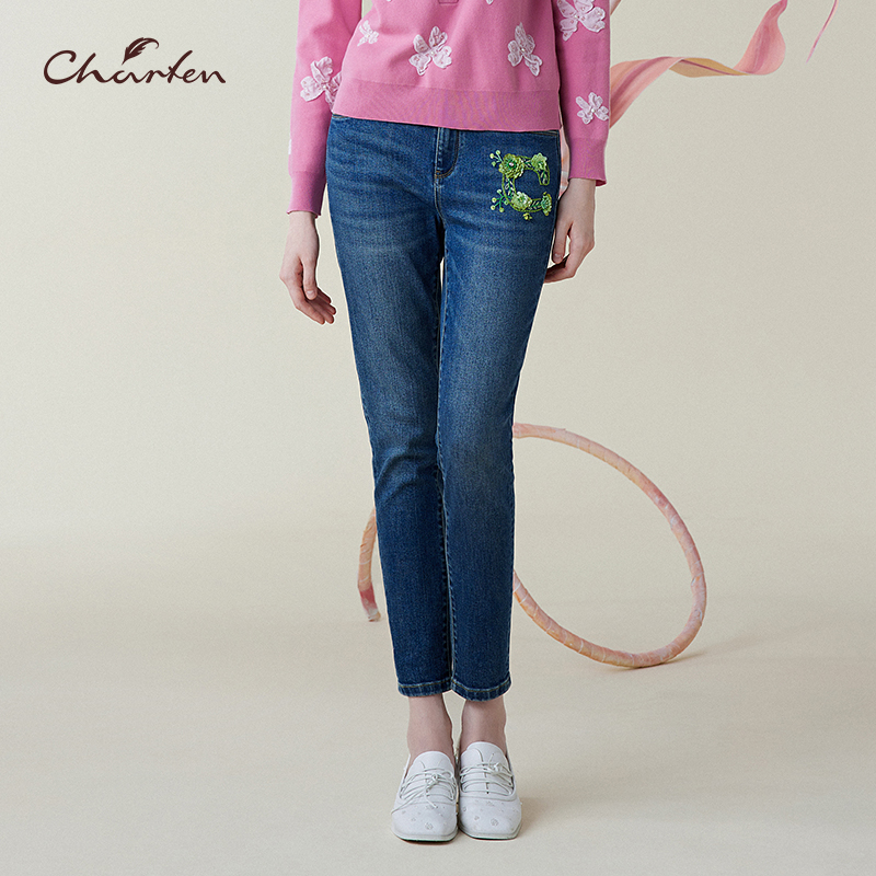 【媛媛专享】朝峰春秋季修身显瘦复古牛仔裤CFE1C330-3077P