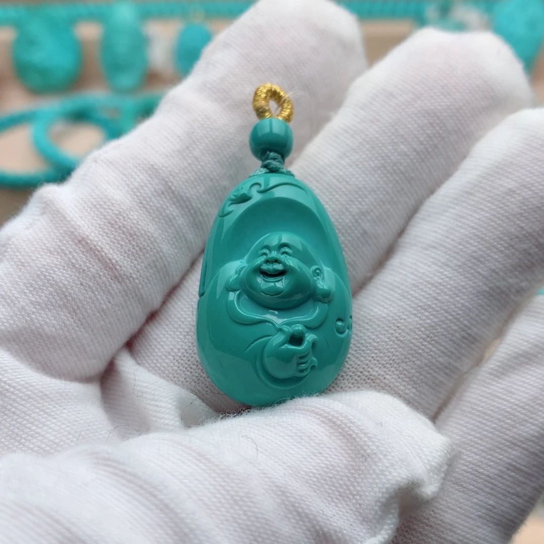 湖北天然原矿绿松石精品弥勒佛