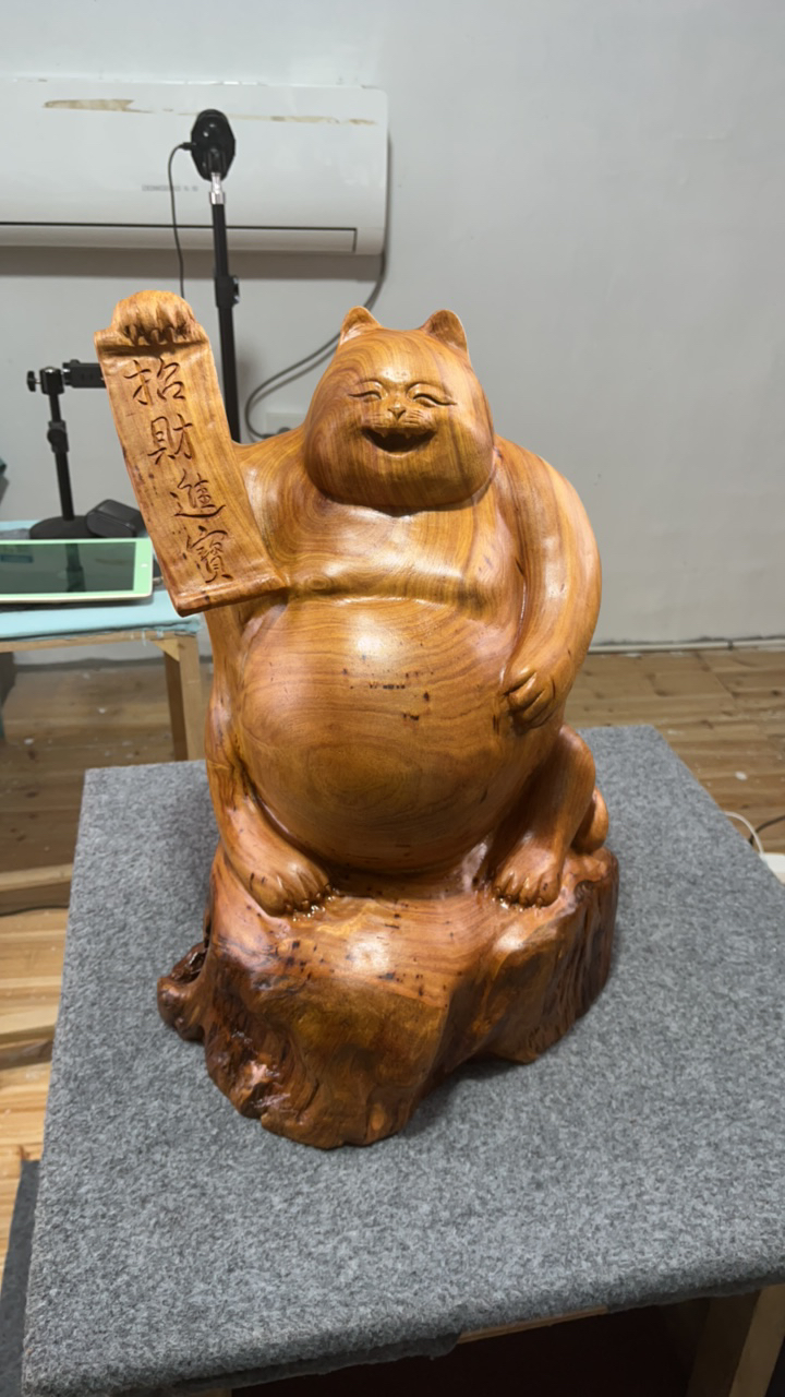 香樟木招财猫家庭门店办公室等装饰摆件