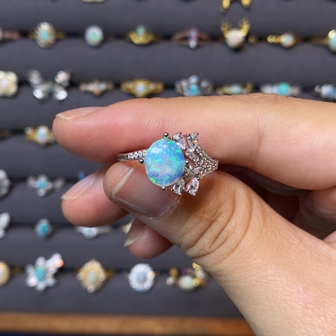 欧泊珠宝奇石银S925镶嵌戒指