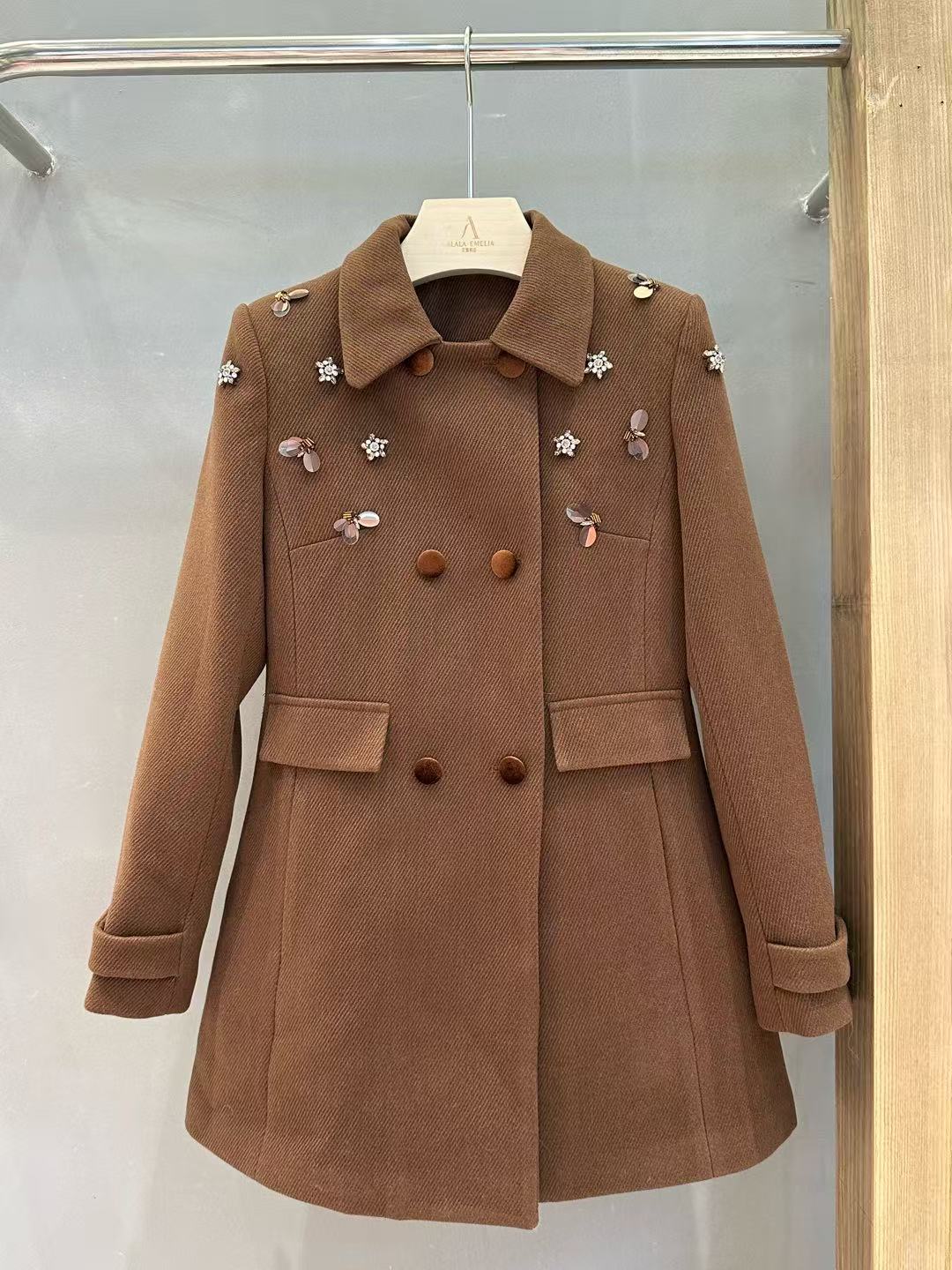 中长款常规长袖复古轻毛呢外套时尚小香风百搭呢子17573