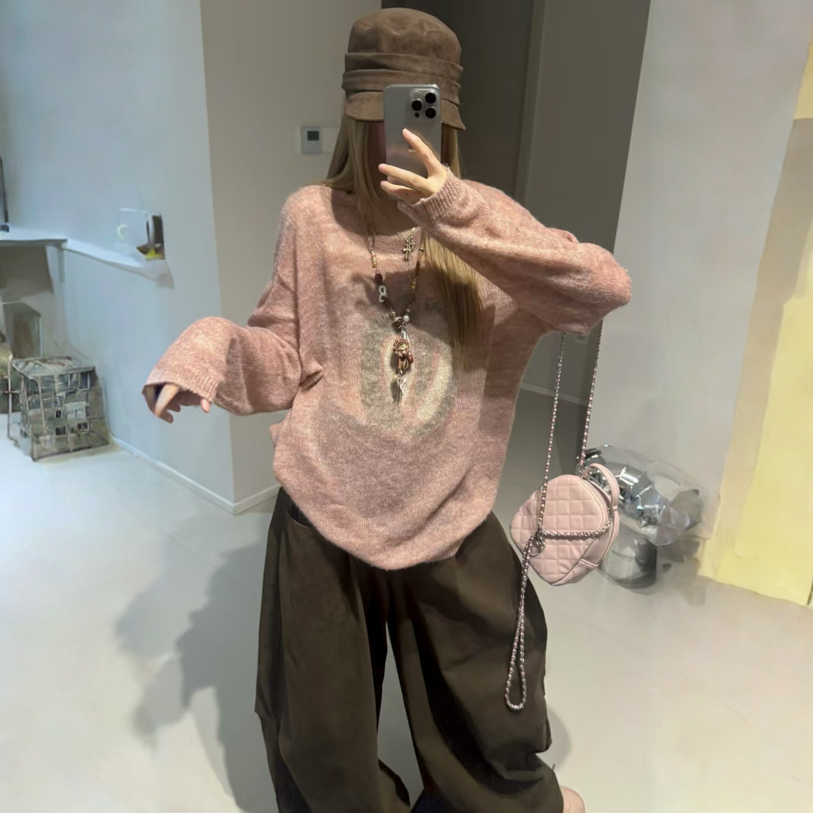 复古撞色微镂空针织衫女早秋别致系带薄款毛衣百搭休闲外搭上衣潮
