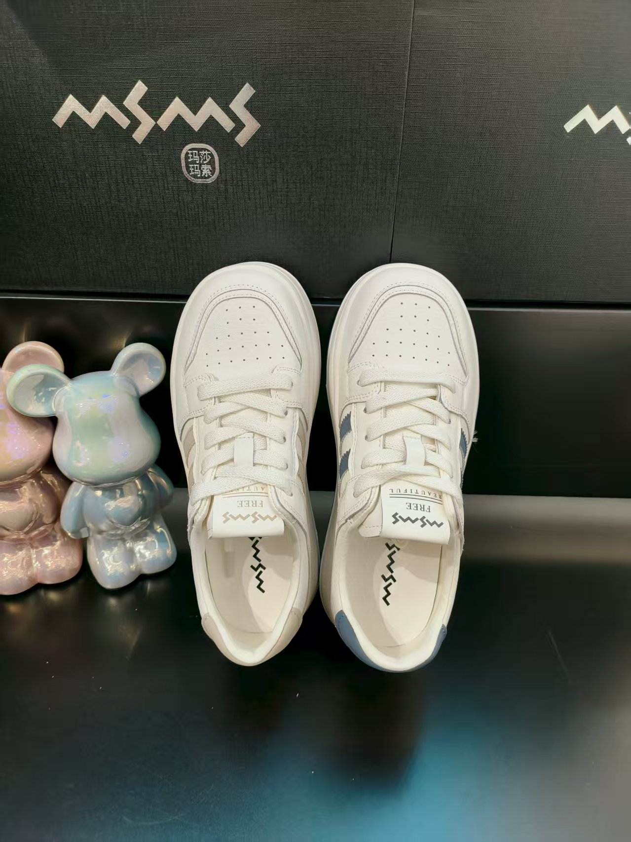 【玛莎玛索】200-281秋季新款皮面低帮拼色百搭时尚薄款女士小白鞋