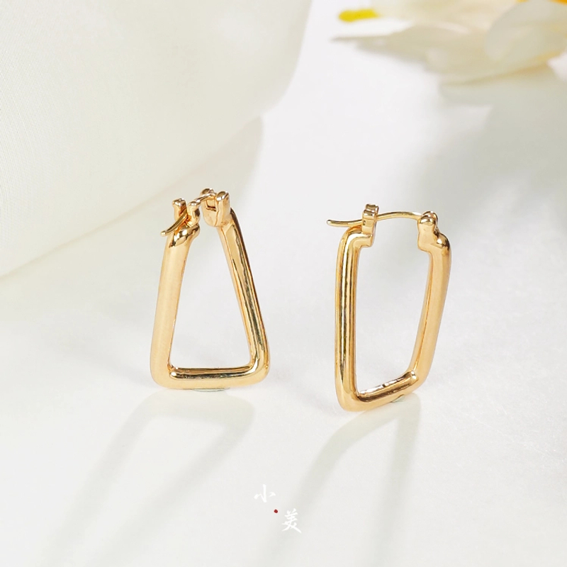 18K金几何方形耳圈耳环 G3112