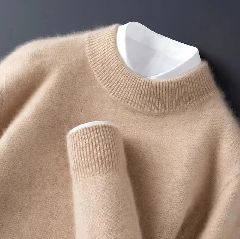 【100%山羊绒380克】针织厚款时尚都市羊绒套衫半高领商务风毛衣男