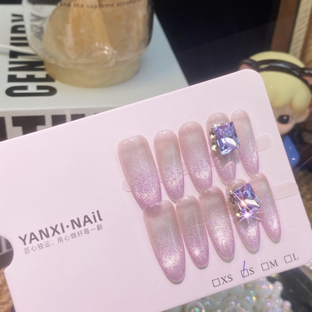 【紫月星河】纯手工穿戴甲紫色锆石方糖钻玻璃珠猫眼碎钻渐变可拆