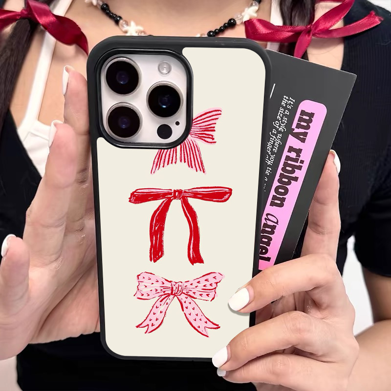 黑色简约蝴蝶结防摔手机壳适用苹果多型号女款网红潮牌透明创意