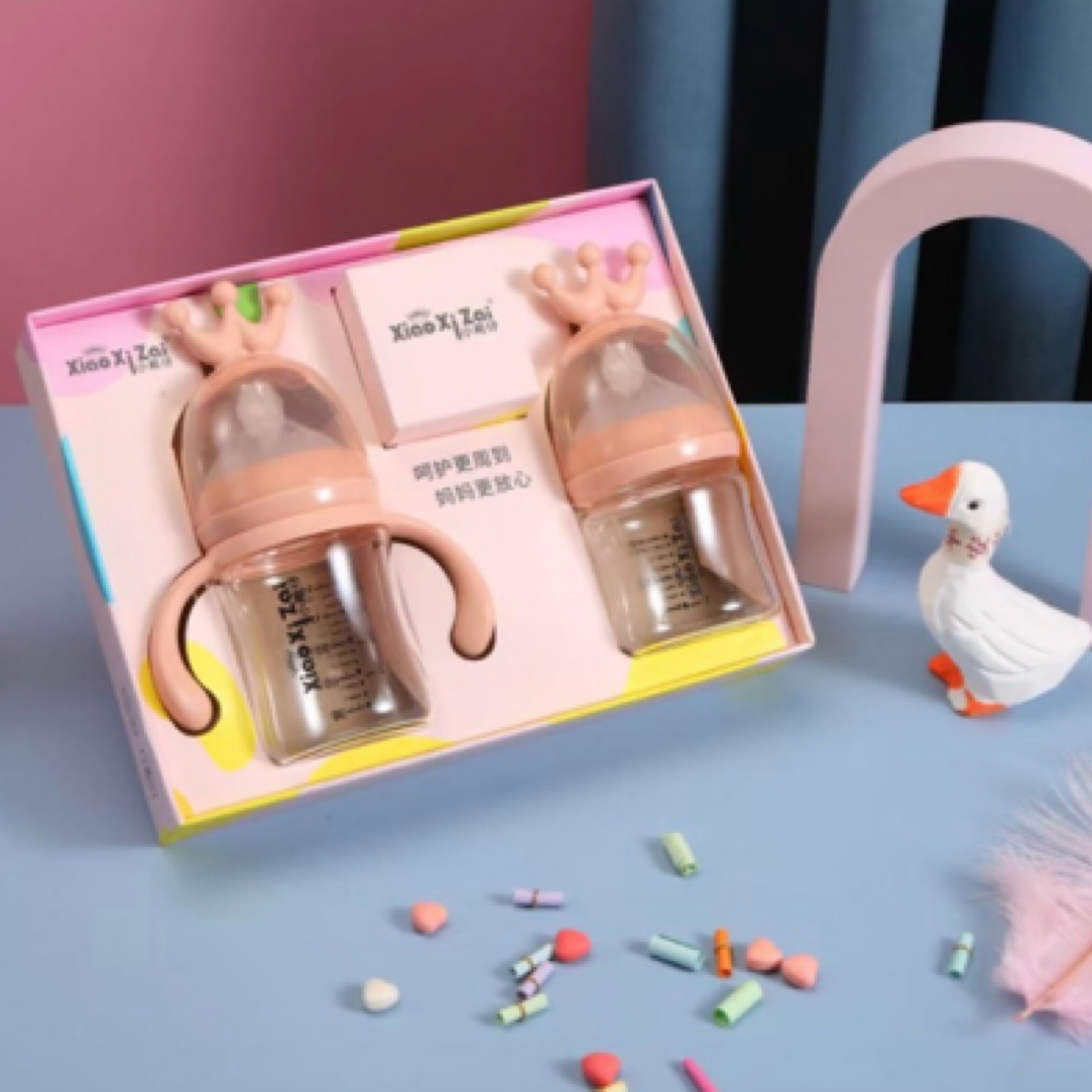 小希仔新生婴儿宽口径防摔玻璃奶瓶防呛防胀气0-6月玻璃奶瓶套盒