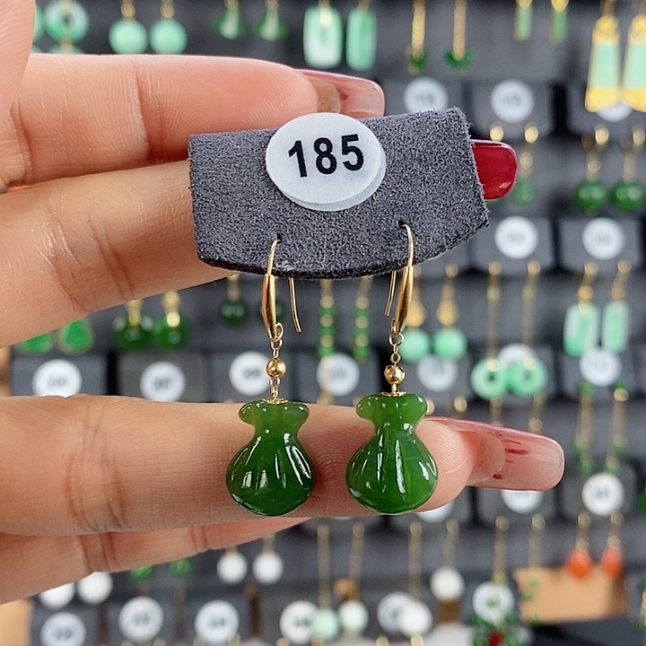 和田玉耳饰18K金镶嵌