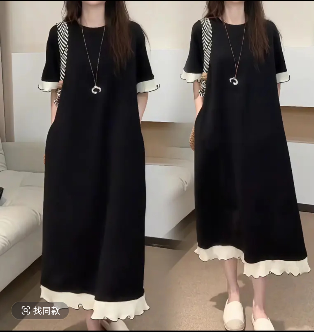 2025孕妇装A字裙中长裙夏季高弹力大码孕妇连衣裙外穿百搭休闲