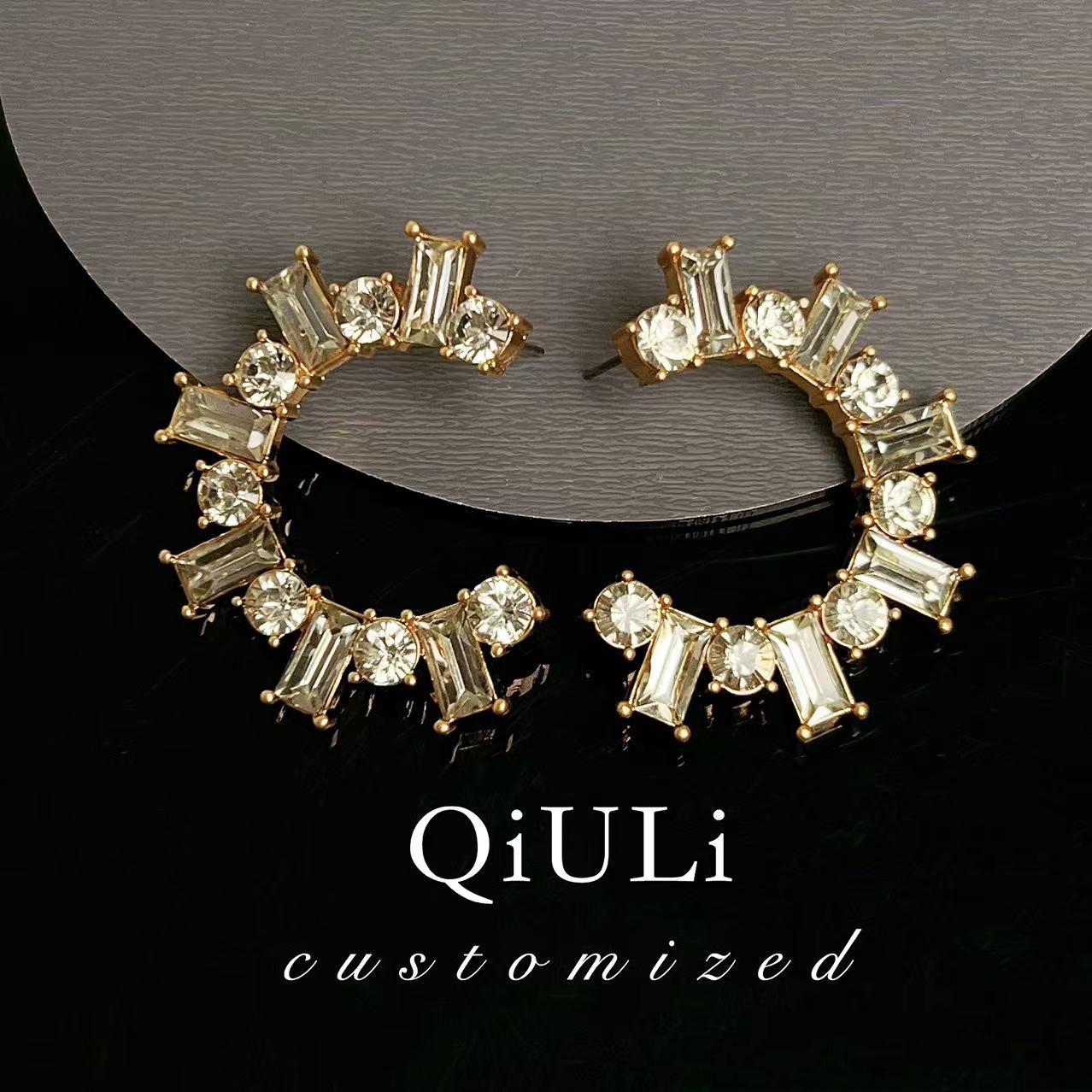 合金合成锆石耳饰 QIU LI・月牙不规则耳钉 1h1934