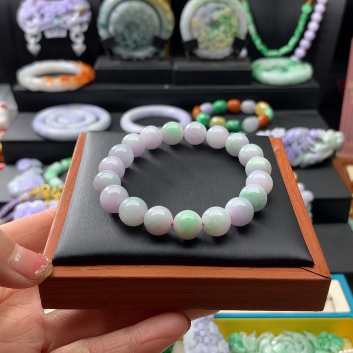 翡翠手链未镶嵌翡翠春彩手串