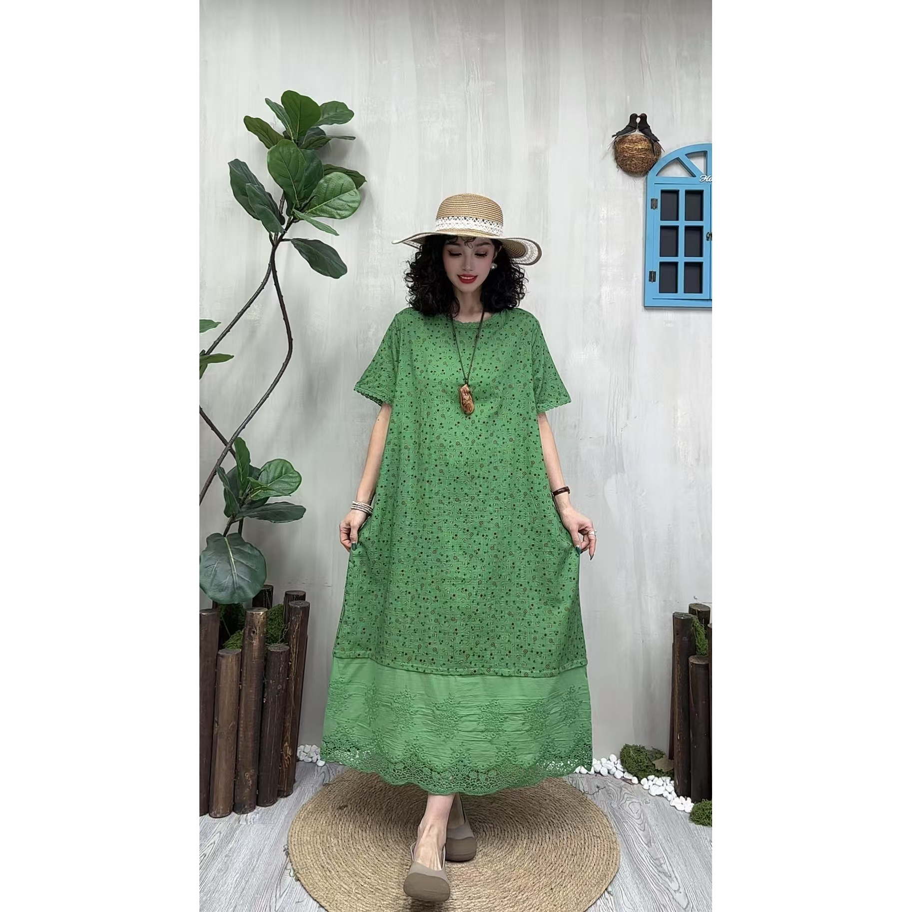 5133新款夏季韩版显瘦气质时尚印花洋气复古收腰碎花连衣裙妈妈装