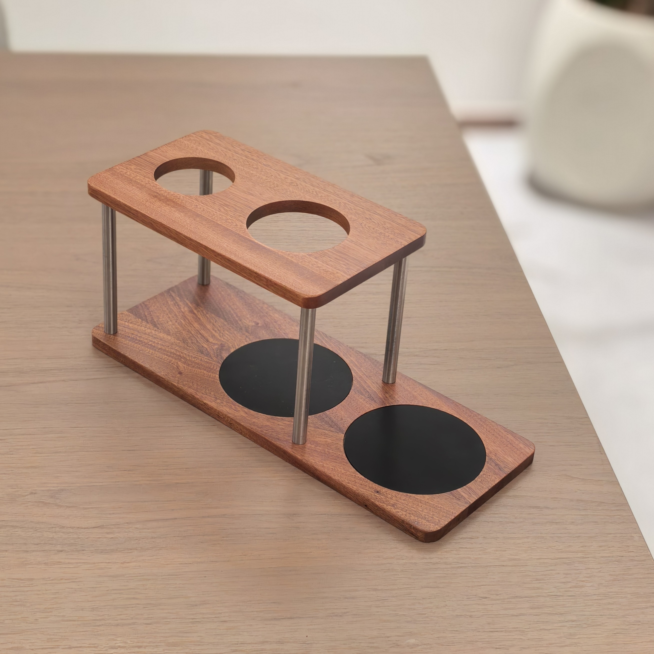 新款钢柱手冲咖啡木架进口实木收纳豆罐组合装豆器咖啡豆展示架