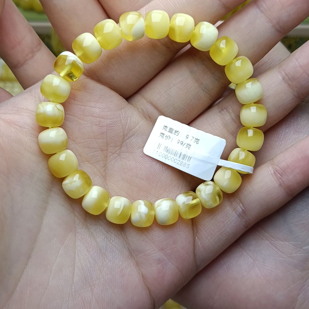 未镶嵌蜜蜡手串8大+瓷白花精工老型手串