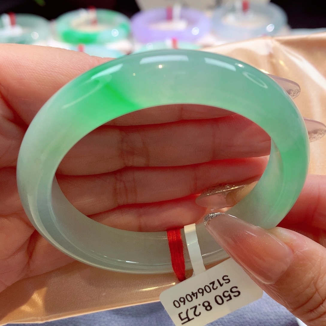 未镶嵌手镯翡翠50圈冰胶金丝绿（12号）