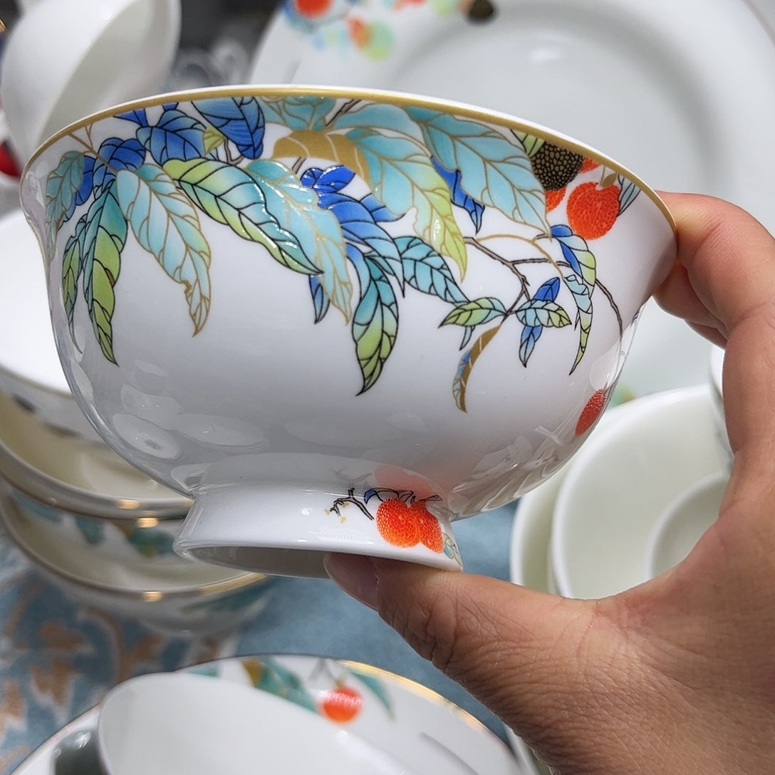 瓷片荔枝高脚碗六个4.5寸