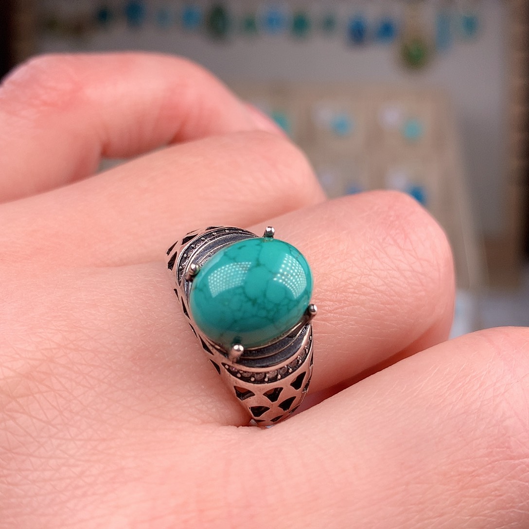 绿松石戒指银S925镶嵌