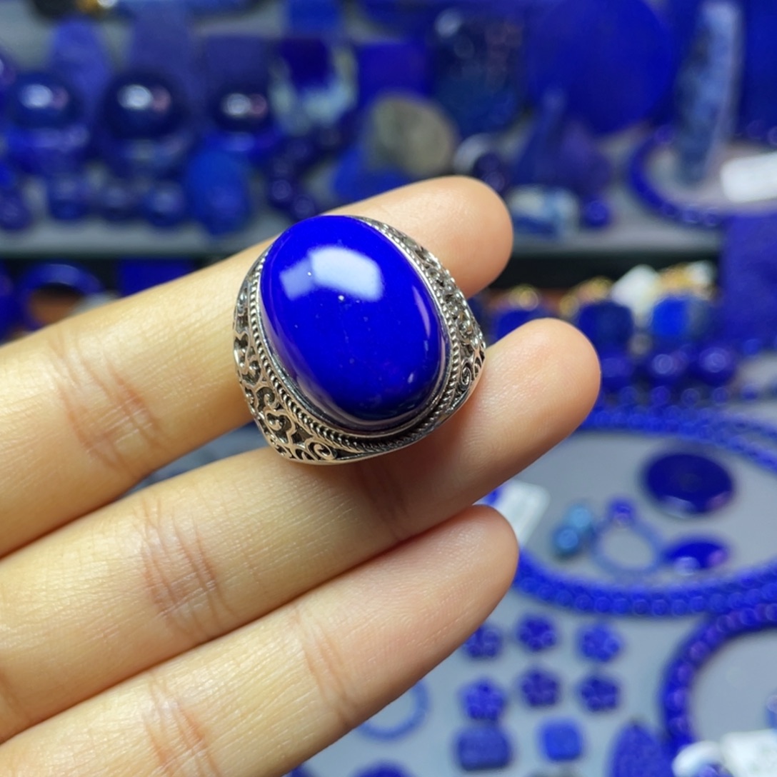 青金石银S925镶嵌戒指（可调节）