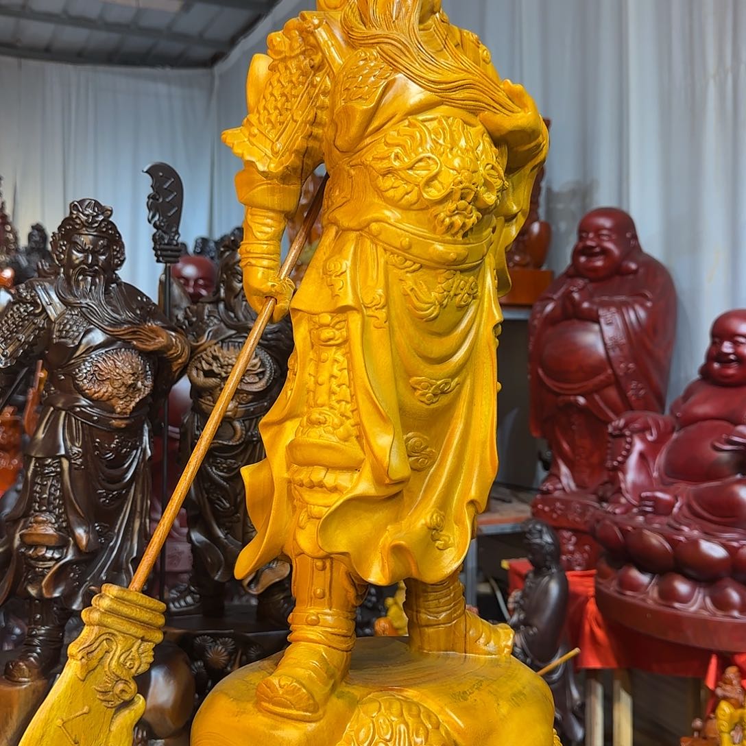 夕***美木80公分香樟木横刀关二爷