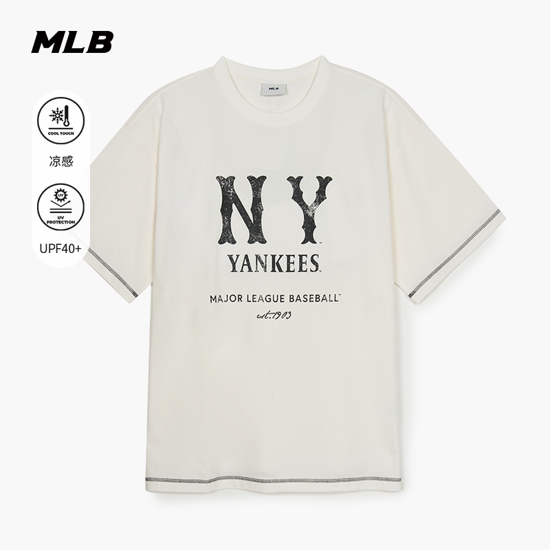 MLB官方 男女欧若风复古印花圆领短袖凉感防晒T恤25春季新款TSB11