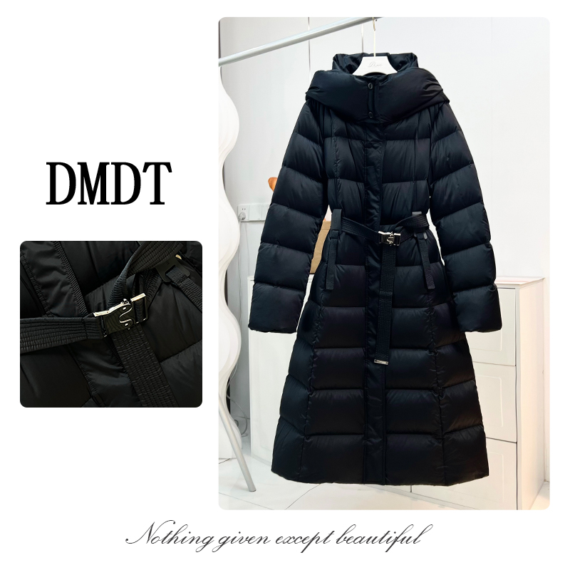 【DMDT服饰】2025冬季新品“温感领域”配腰带长款白鸭绒女羽绒服D027