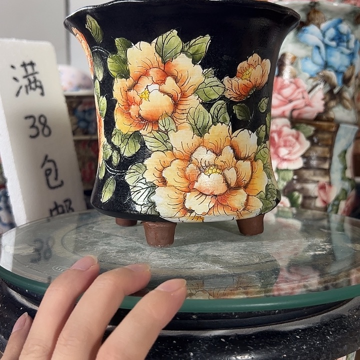 景德镇手绘花盆满38包邮偏远地区除外