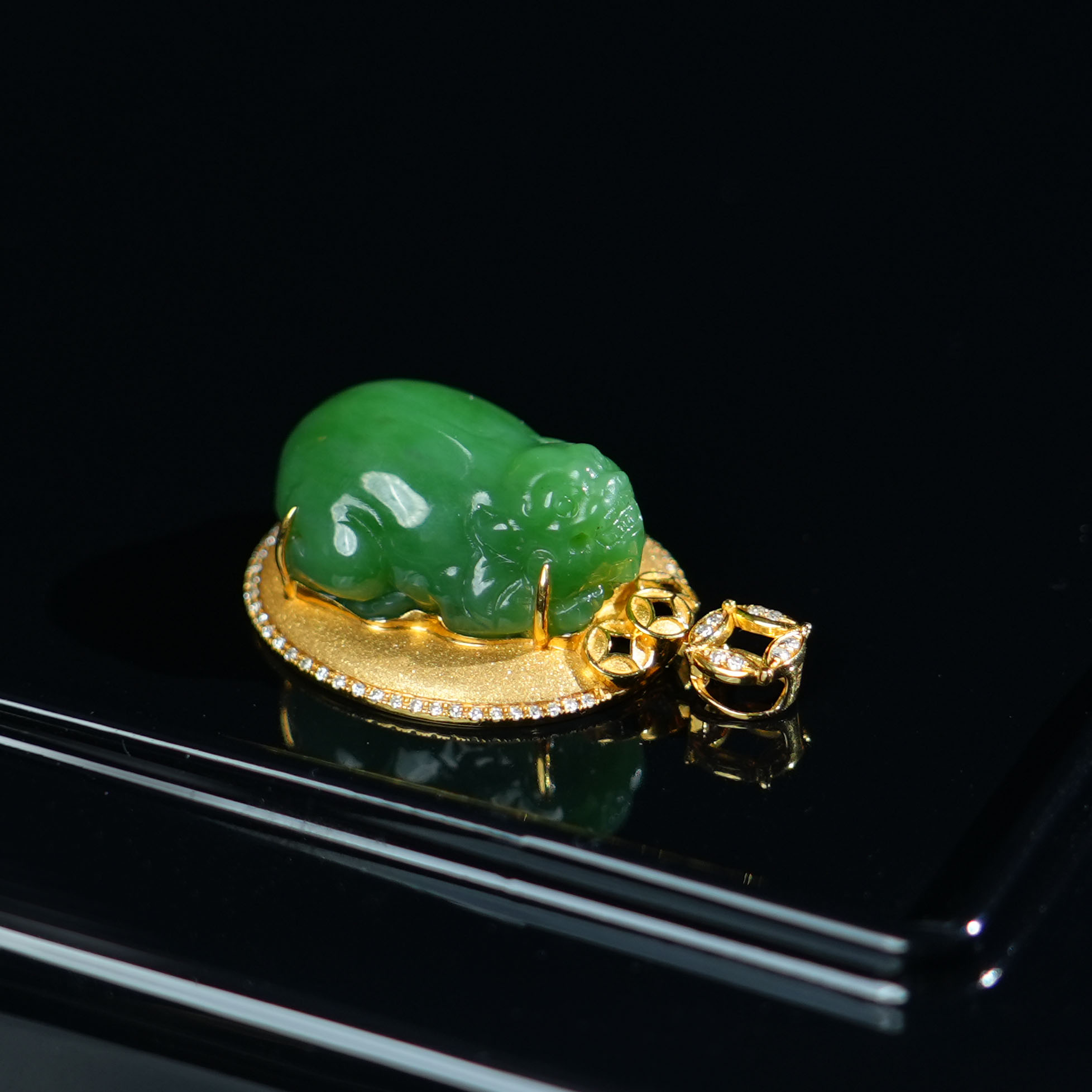 V姐|心选|和田玉俄碧玉貔貅吊坠 37*24*14mm-18K-1F12196