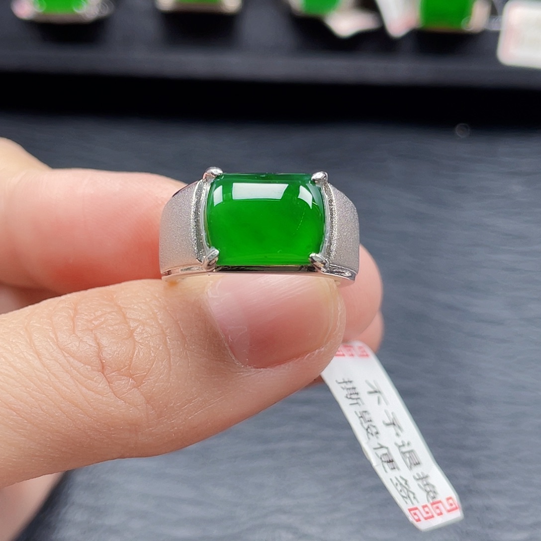 翡翠戒指银S925镶嵌天然a货翡翠2505